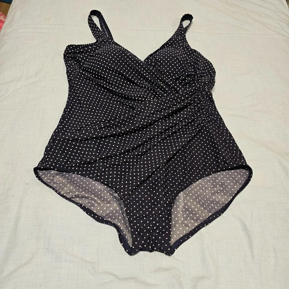 Miraclesuit Oceanus One Piece Swimsuit Women Size 18 Blue Dots